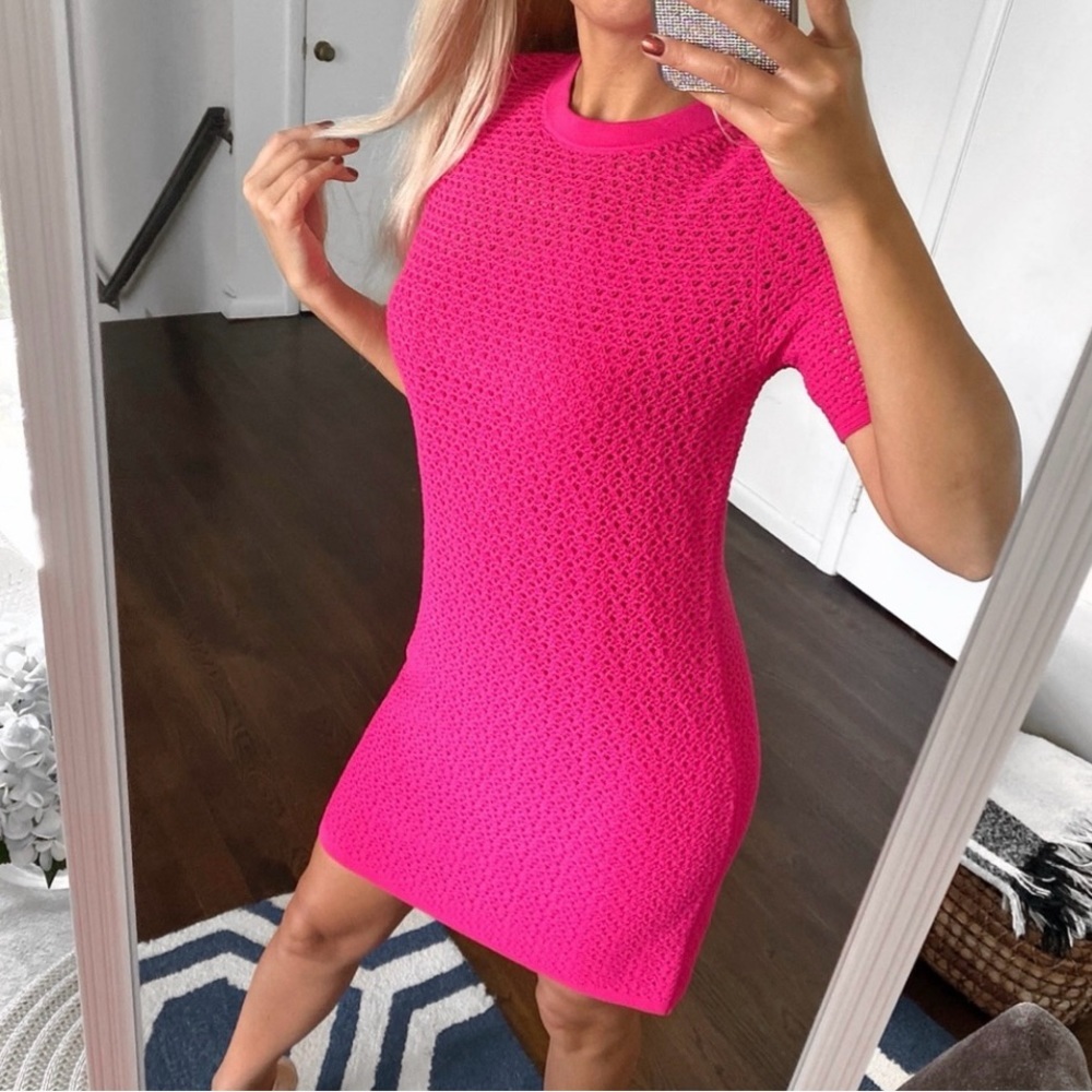 Banana Republic Pointelle Knit Fushia Dress